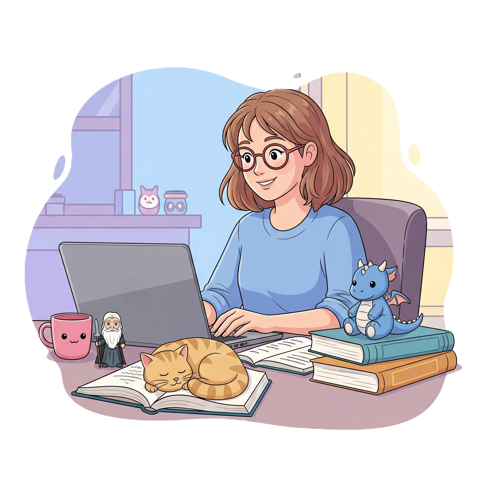 ilustração estilo flat de uma mulher jovem estudando